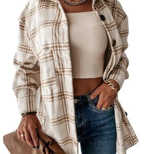 Abendedian Women Medium Long Sleeve Lapel Plaid Shirt Pockets Coats Top …